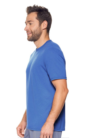 Expert Brand Wholesale Men's Unisex Performance Heather Crewneck Tee in Dark Heather Royal Made in USA Image 2#dark-heather-royal