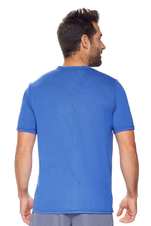 Expert Brand Wholesale Men's Unisex Performance Heather Crewneck Tee in Dark Heather Royal Made in USA Image 3#dark-heather-royal