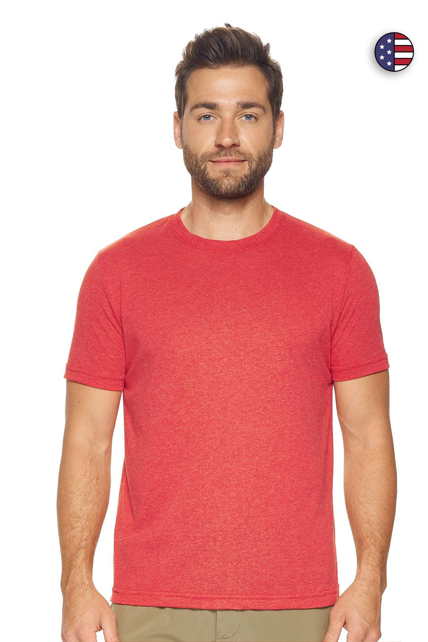 Expert Brand Wholesale Unisex Men's Performance Heather Crewneck Tee Made in USA AA801 Dark Heather Red#dark-heather-red