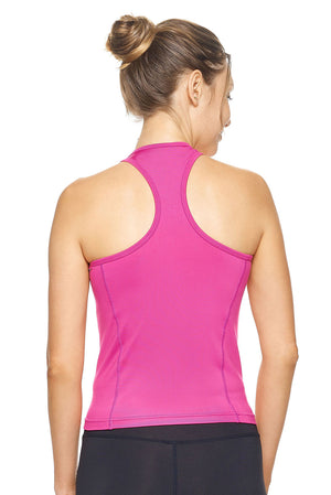 Expert Brand Wholesale Women's Cropped Racerback Tank Airstretch in Berry Pink image 3#berry
