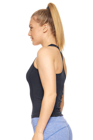 Expert Brand Wholesale Women's Cropped Racerback Tank Airstretch in Black image 2#black