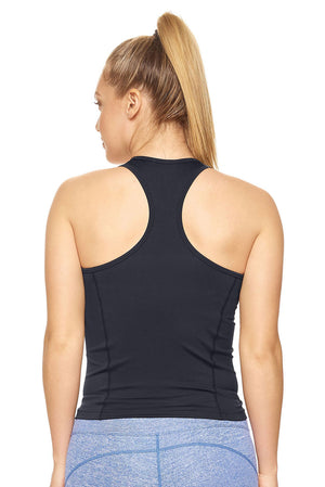 Expert Brand Wholesale Women's Cropped Racerback Tank Airstretch in Black image 3#black