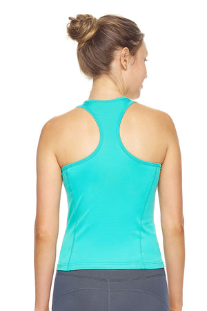 Expert Brand Wholesale Women's Cropped Racerback Tank Airstretch in Bright Teal image 3#bright-teal