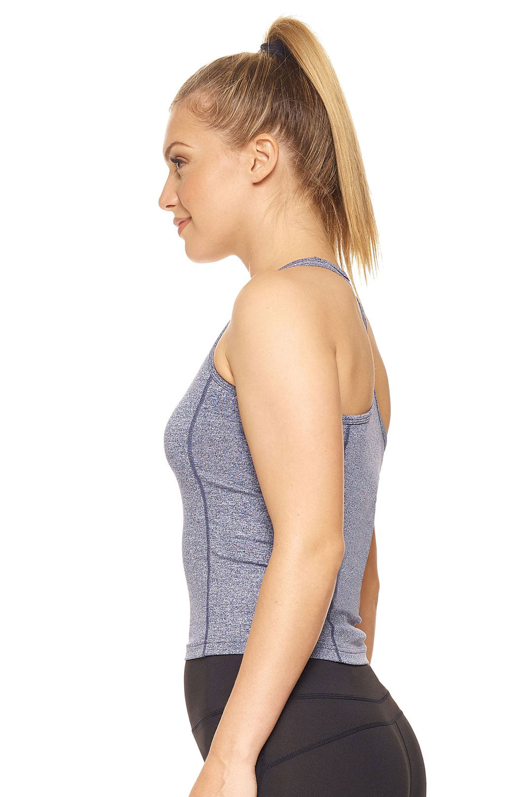 AQ269 Airstretch™ Cropped Racerback Tank - Expert Brand#heather-navy