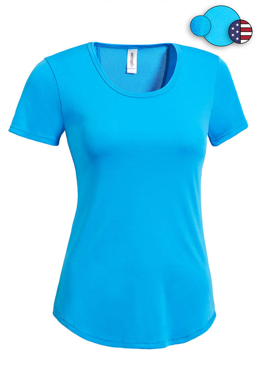 Expert Brand Wholesale Women's DriMax Angel Mesh Cinch Back Tee Safety Blue#safety-blue