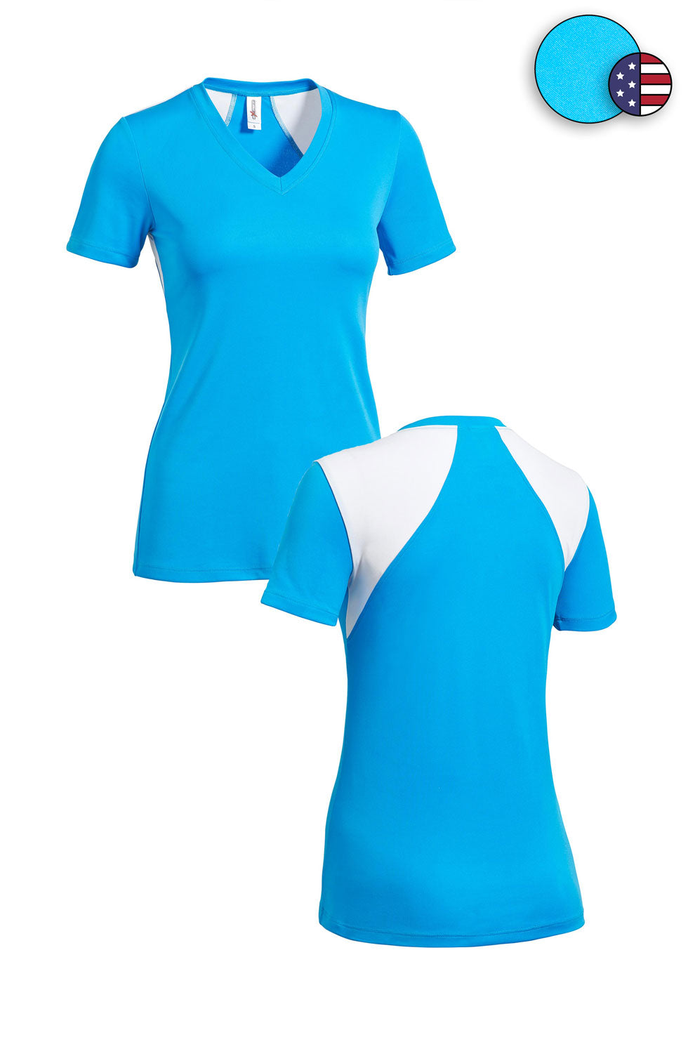 Expert Brand Apparel Wholesale Women's DriMax Angel Wings V Neck Tee, Made in USA in Safety Blue Image 1 #safety-blue
