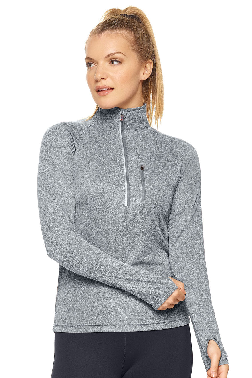 Expert Brand Wholesale Women's DriMax Half Zip Run Away Top AI314 Heather Charcoal#heather-charcoal
