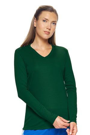 Expert Brand Wholesale Women's DriMax V-Neck Performance Tee Made in USA Forest Green#forest-green