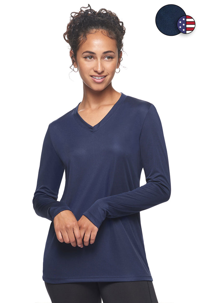 Expert Brand Wholesale Women's DriMax V Neck Performance Tee Made in USA AI302 Navy#navy