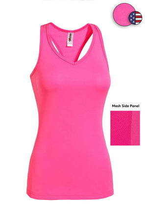Expert Brand Wholesale Women's DriMax Workout Tech Racerback Tank Made in USA hot pink#hot=pink