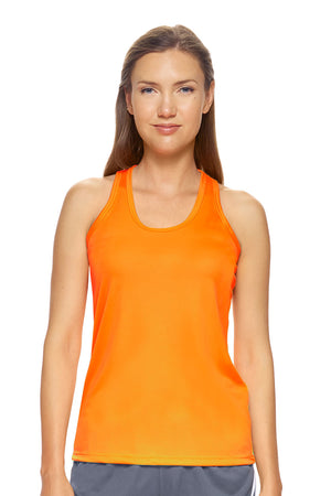 Expert Brand Wholesale Blanks Activewear Made In USA Women's DriMax™ Endurance Racerback Tank in safety orange#safety-orange
