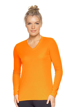 Expert Brand Wholesale Best Blanks Made in USA Activewear Performance DrimaX™ V-Neck Long Sleeve Expert Tee safety orange#safety-orange