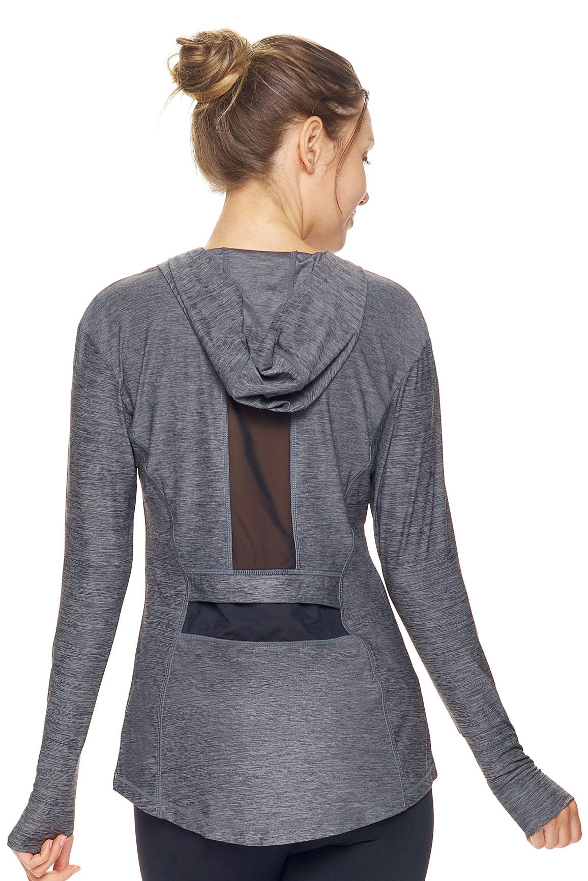 Expert Brand Wholesale Women's Hoodie Airstretch™ Lite Henley in Gray Black Heather Image 2#heather-black