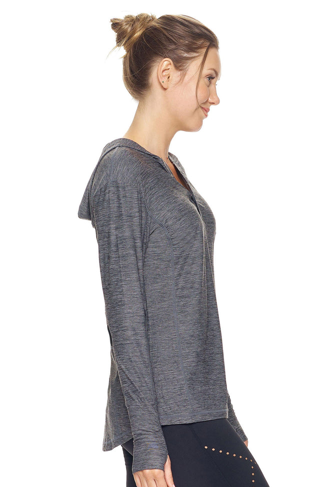 Expert Brand Wholesale Women's Hoodie Airstretch™ Lite Henley in Gray Black Heather Image 3#gray-black