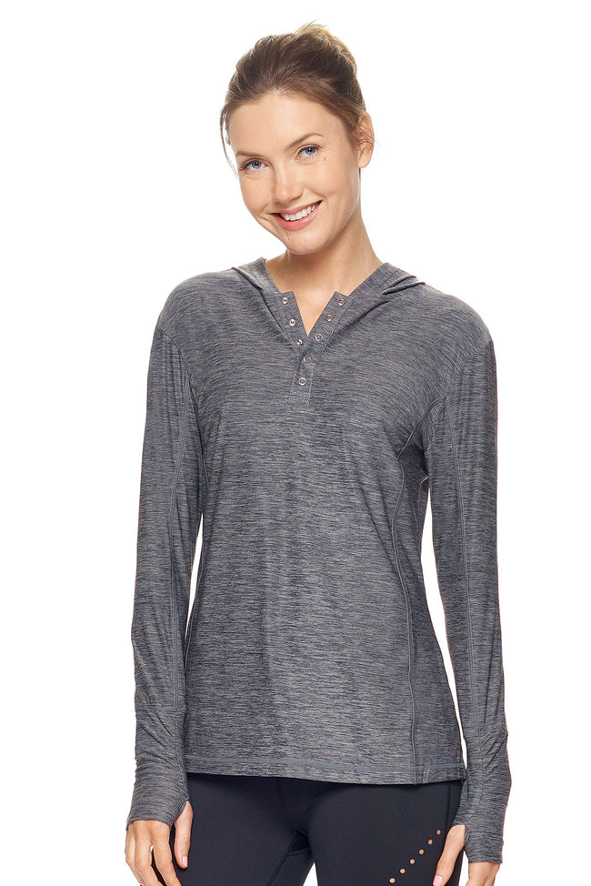 Expert Brand Wholesale Women's Hoodie Airstretch™ Lite Henley in Gray Black Heather#gray-black