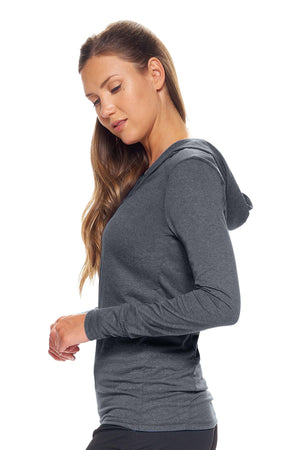 Expert Brand Wholesale Women's Hoodie Shirt Performance in Dark Heather Charcoal Image 2#dark-heather-charcoal