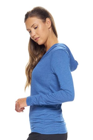 Expert Brand Wholesale Women's Hoodie Shirt Performance in Dark Heather Royal Blue Image 2#dark-heather-royal