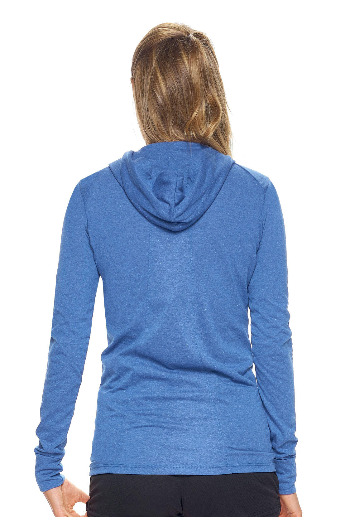 Expert Brand Wholesale Women's Hoodie Shirt Performance in Dark Heather Royal Blue Image 3#dark-heather-royal