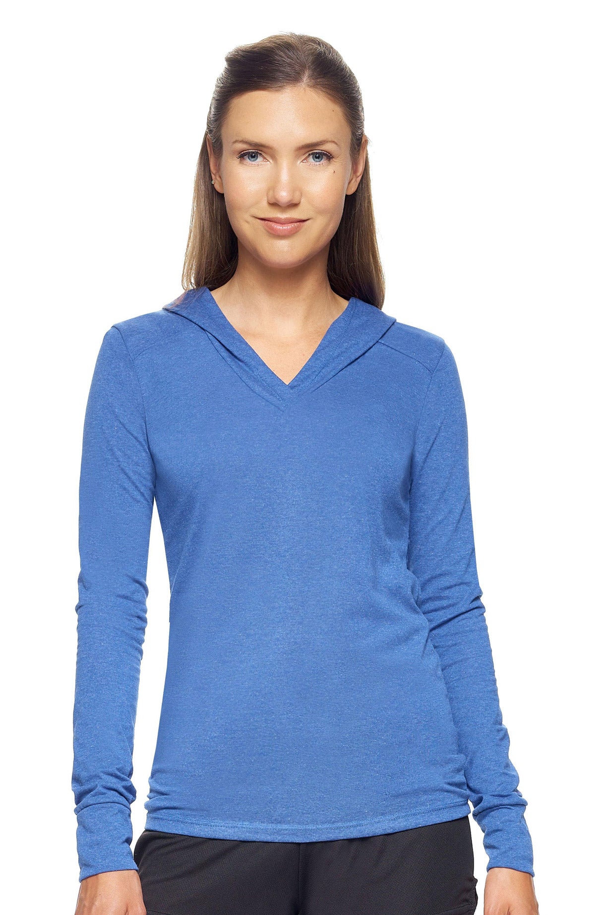 Expert Brand Wholesale Women's Hoodie Shirt Performance in Dark Heather Royal Blue#dark-heather-royal