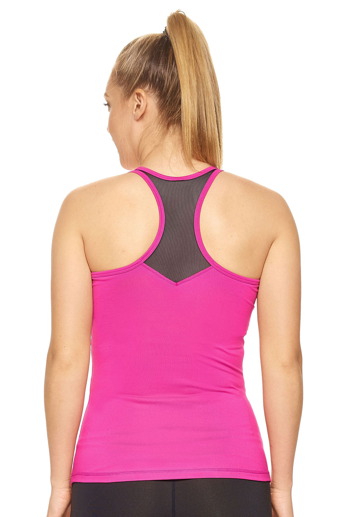 Expert Brand Wholesale Women's Mesh Panel Racerback Tank Airstretch Berry Pink image 3#berry