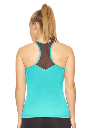 Expert Brand Wholesale Women's Mesh Panel Racerback Tank Airstretch Heather bright teal image 3#bright-teal