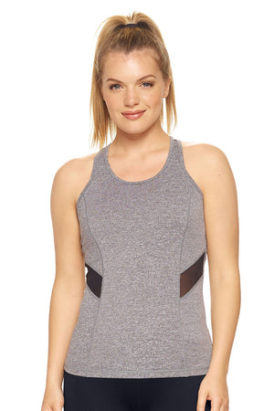 Expert Brand Wholesale Women's Mesh Panel Racerback Tank Airstretch Heather charcoal#heather-charcoal