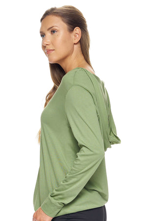 Expert Brand Wholesale Women's Hoodie Shirt V-Neck Lenzing Modal Made in USA in Meadow Green Image 2#meadow