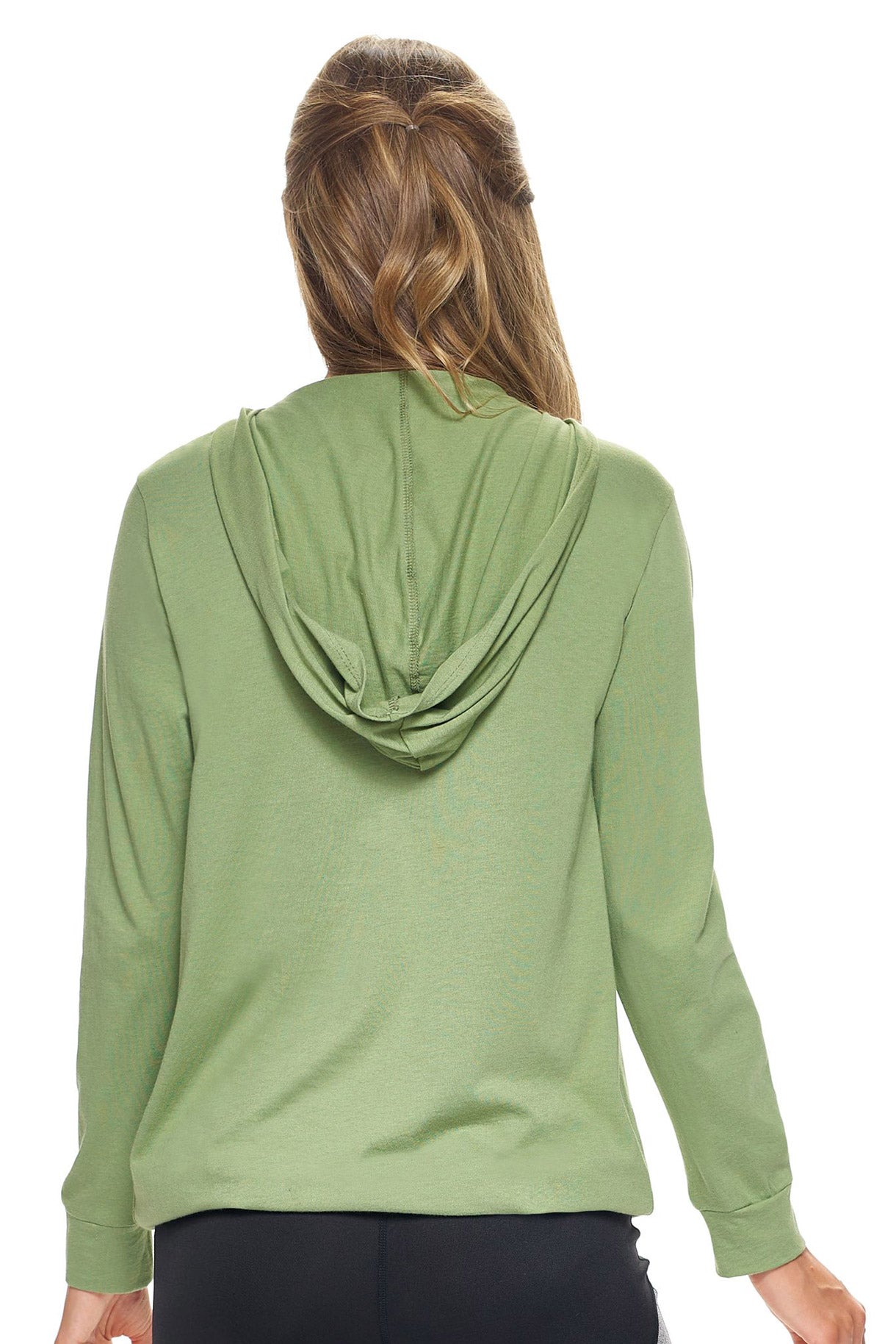 Expert Brand Wholesale Women's Hoodie Shirt V-Neck Lenzing Modal Made in USA in Meadow Green Image 2#meadow