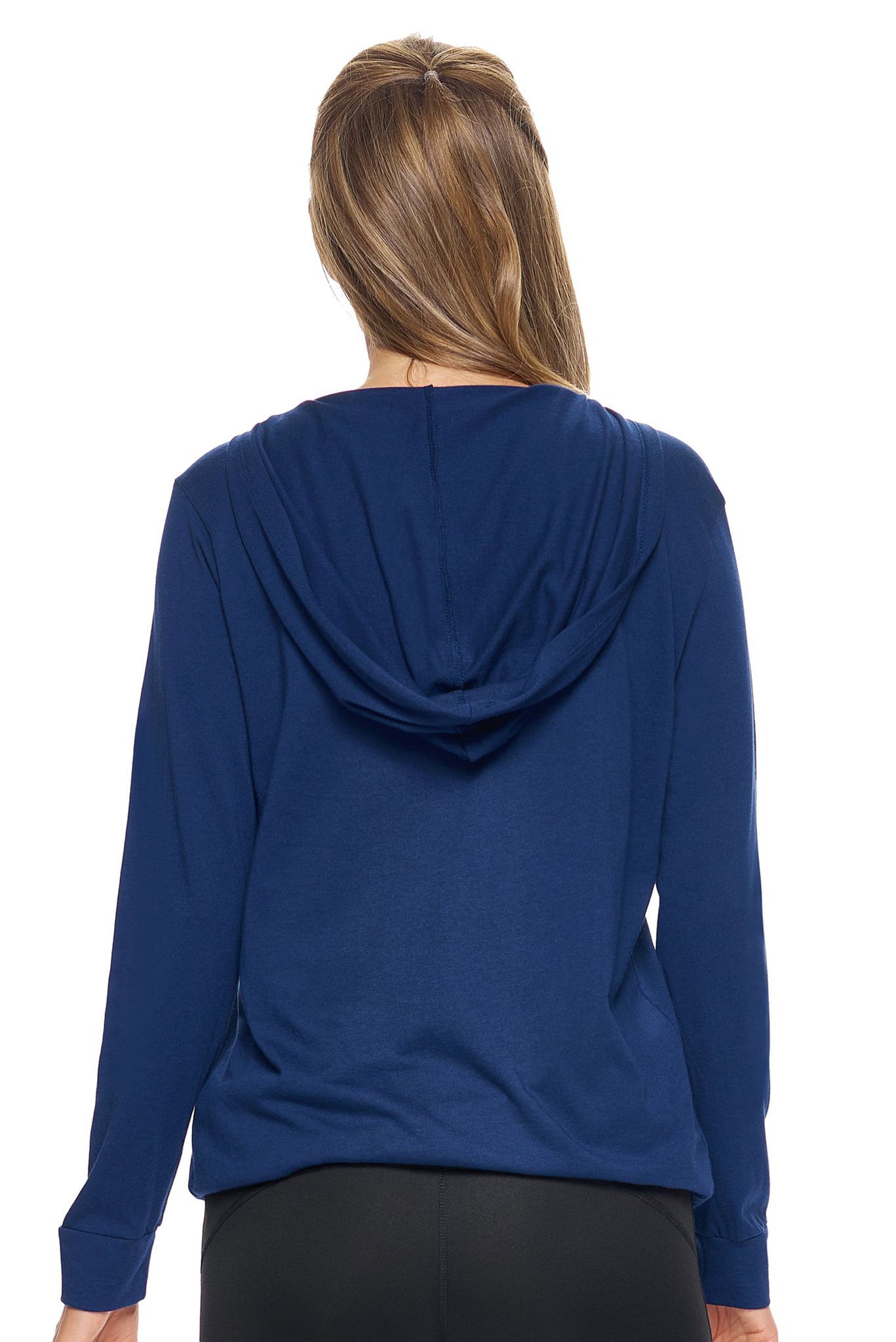 Expert Brand Wholesale Women's Hoodie Shirt V-Neck Lenzing Modal Made in USA in Navy Image 3#navy