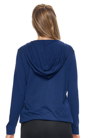 Expert Brand Wholesale Women's Hoodie Shirt V-Neck Lenzing Modal Made in USA in Navy Image 3#navy