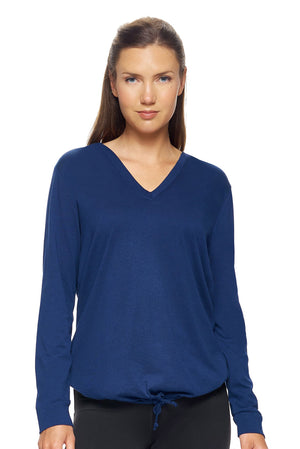 Expert Brand Wholesale Women's Hoodie Shirt V-Neck Lenzing Modal Made in USA in Navy#navy