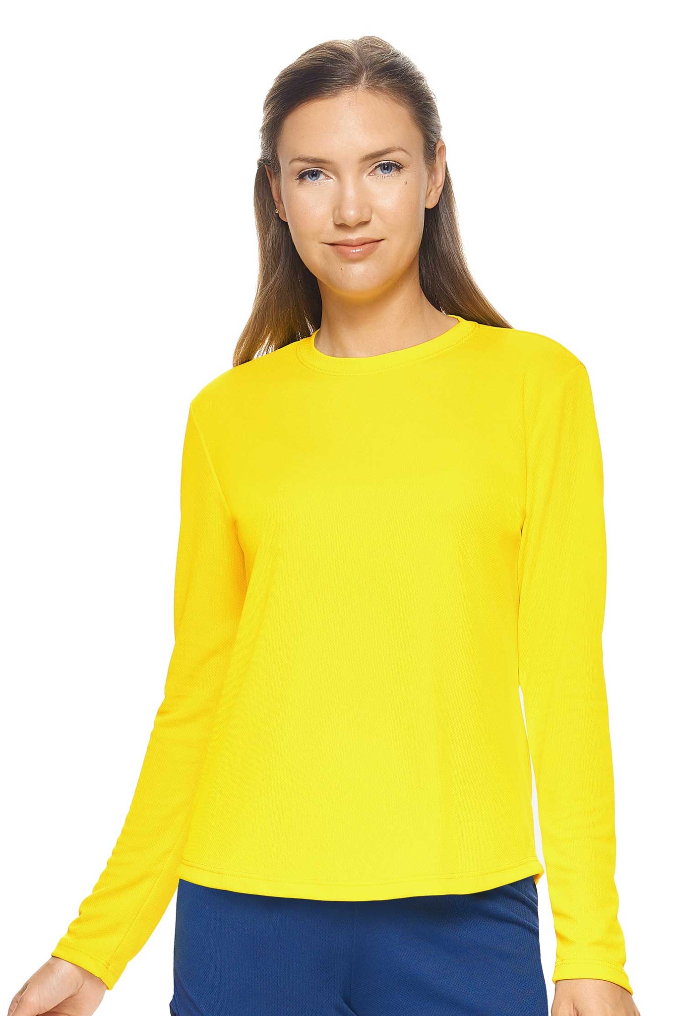 Expert Brand Wholesale Women's Oxymesh Crewneck Performance Tee Made in USA AJ301D Bright Yellow#bright-yellow