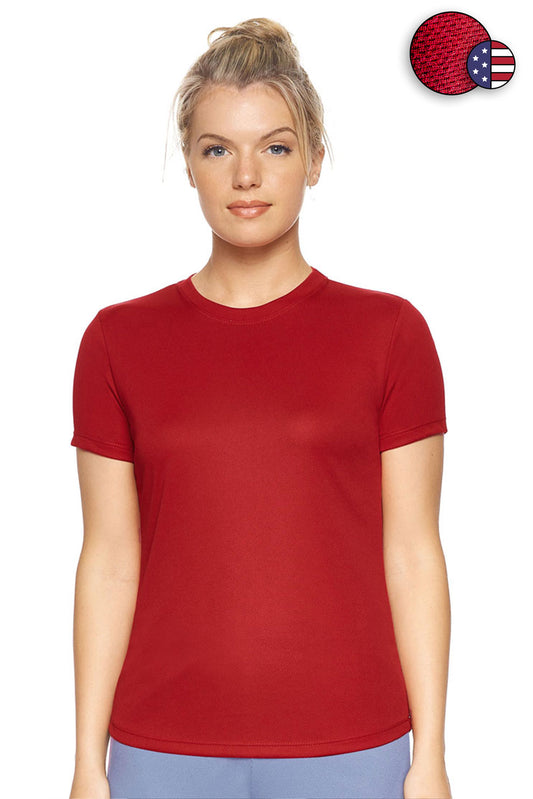 Expert Brand Wholesale Women's Oxymesh Crewneck Performance Tee Made in USA AJ201 Red#red