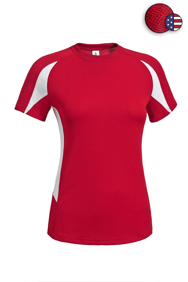 Expert Brand Wholesale Women's Oxymesh Crossroad Tee Performance Made in USA Red Image 2#true-red