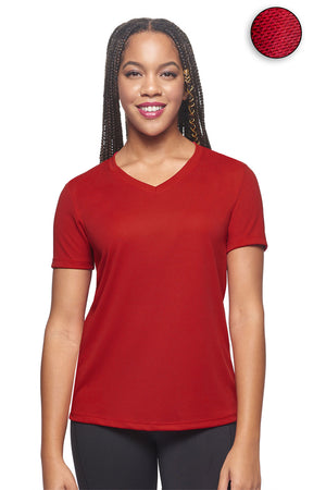 Expert Brand Wholesale Women's Oxymesh V Neck Performance Tee Imported AJ202 True Red#true-red