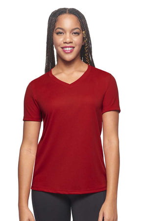 Expert Brand Wholesale Women's Oxymesh V Neck Tech Tee Made in USA AJ202D true red#true-red