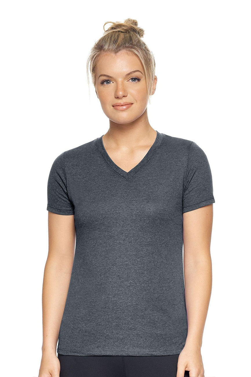 Expert Brand Wholesale Women's Performance Heather V-Neck Tee Shirt Made in USA AA202 Dark Heather Charcoal#dark-heather-charcoal