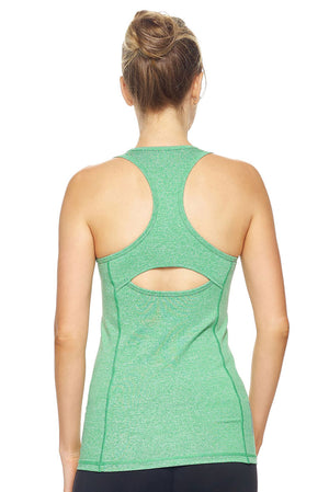 Expert Brand Wholesale Women's Racerback Eyelet Tank Airstretch Running Yoga in Heather Kelly image 3#heather-kelly