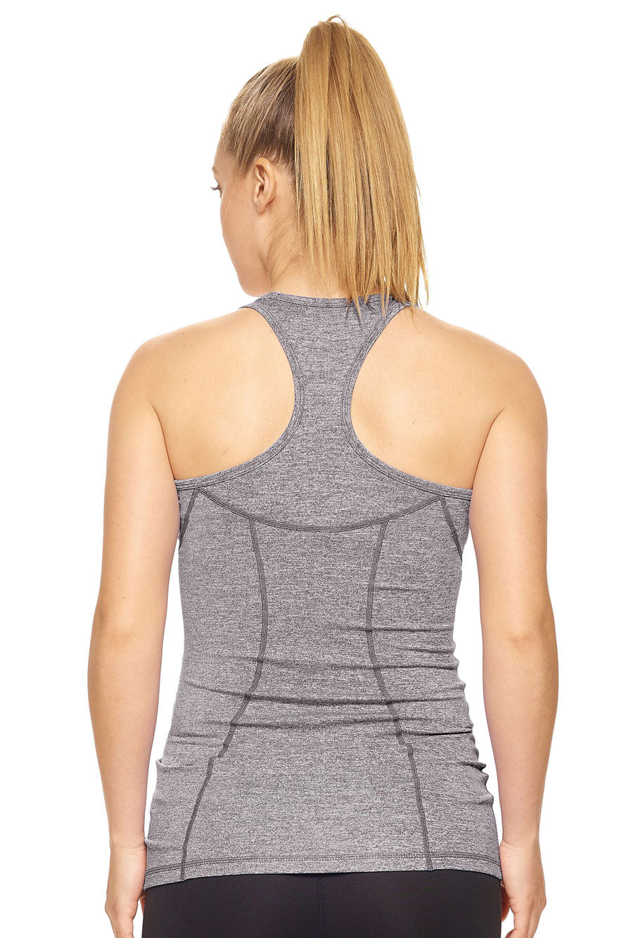 Expert Brand Wholesale Women's Racerback Tank Airstretch Running Yoga Style AQ223 heather charcoal image 3#heather-charcoal
