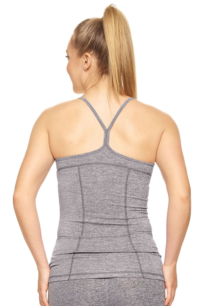 Expert Brand Wholesale Women's Racerback Tank Strappy Cami Airstretch AQ222 in Heather Charcoal image 3#heather-charcoal