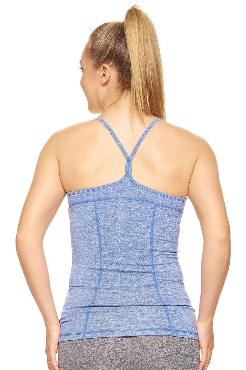 Expert Brand Wholesale Women's Racerback Tank Strappy Cami Airstretch AQ222 in Heather Royal Blue image 3#heather-royal