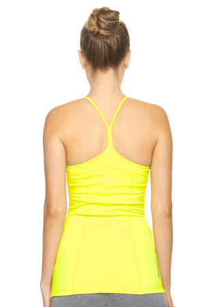 Expert Brand Wholesale Women's Racerback Tank Strappy Cami Airstretch AQ222 in Safety Yellow Image 3#safety-yellow