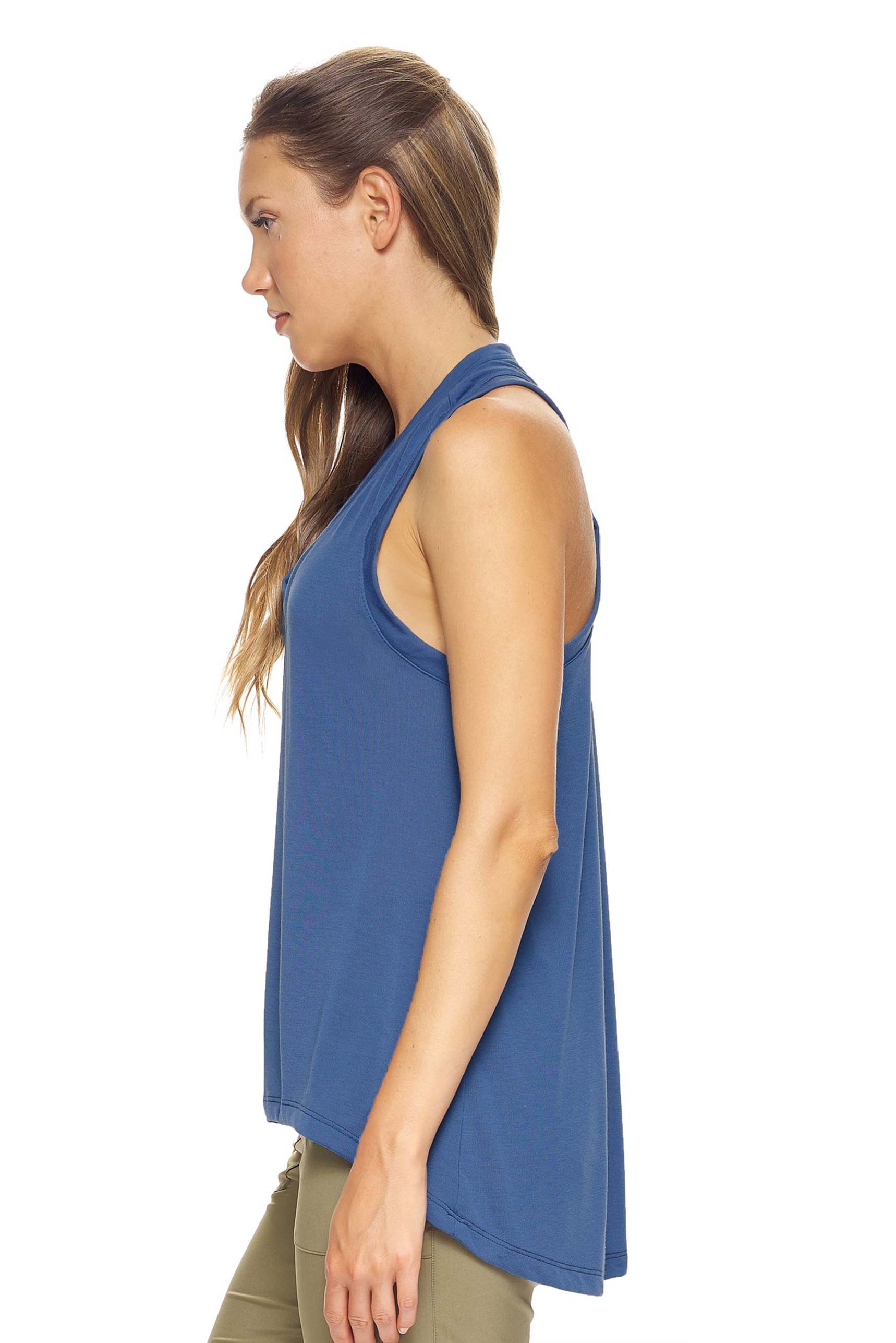 Women's Crop Tank Top - Cotton Racerback Sleeveless Slim Fit Top, Stone Blue, Size L