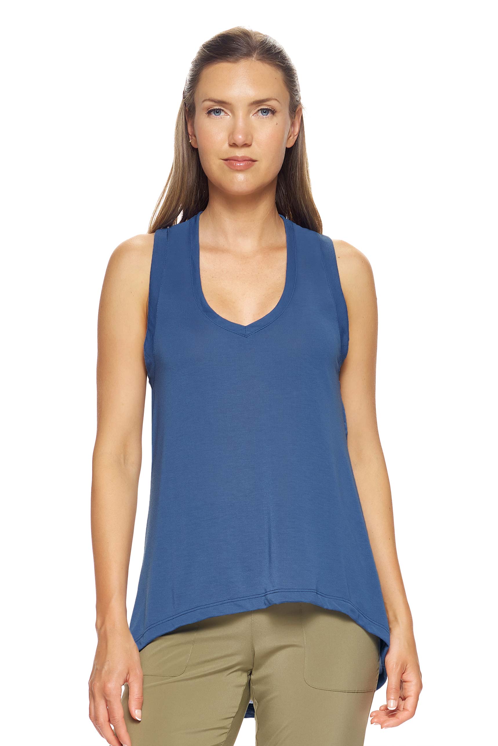 Expert Brand Wholesale Women's Siro V-neck Racerback Tank Made in the USA Stone Blue BE222#stone-blue