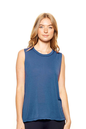 Expert Brand Wholesale Women's Siro Raw Edge Muscle Tank Made in USA BE220 Stone Blue#stone-blue