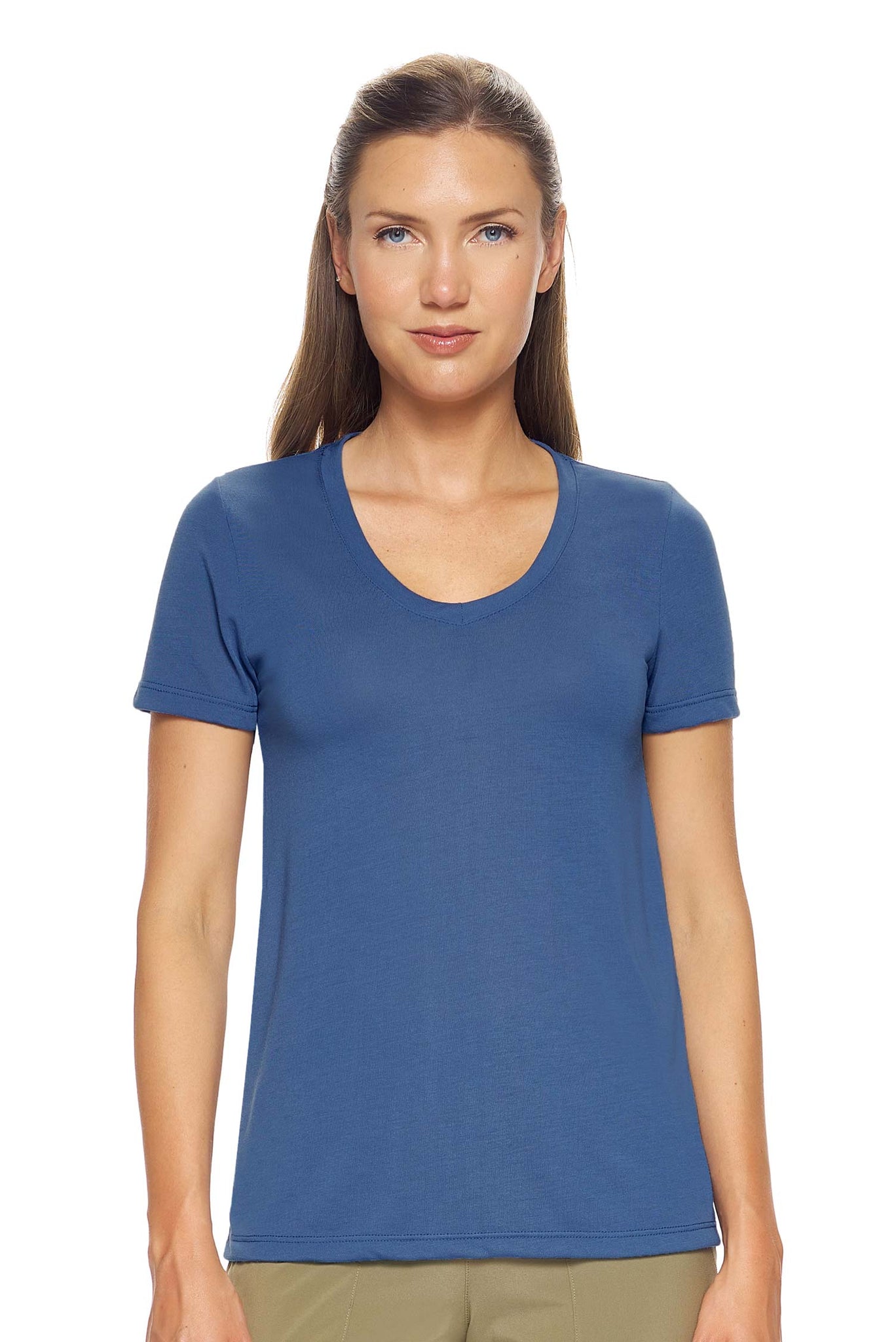 Expert Brand Wholesale Women's Siro V Neck Shirt Made in USA BE202 Stone Blue#stone-blue
