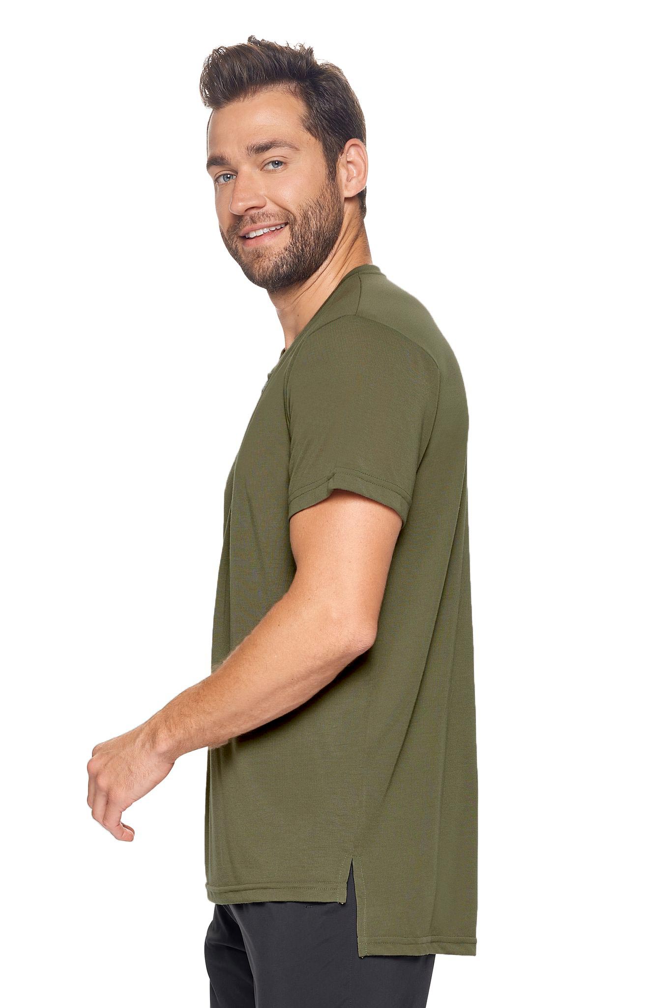 Expert Brand Wholesale Siro High Low Henley Tee in Olive image 2#olive