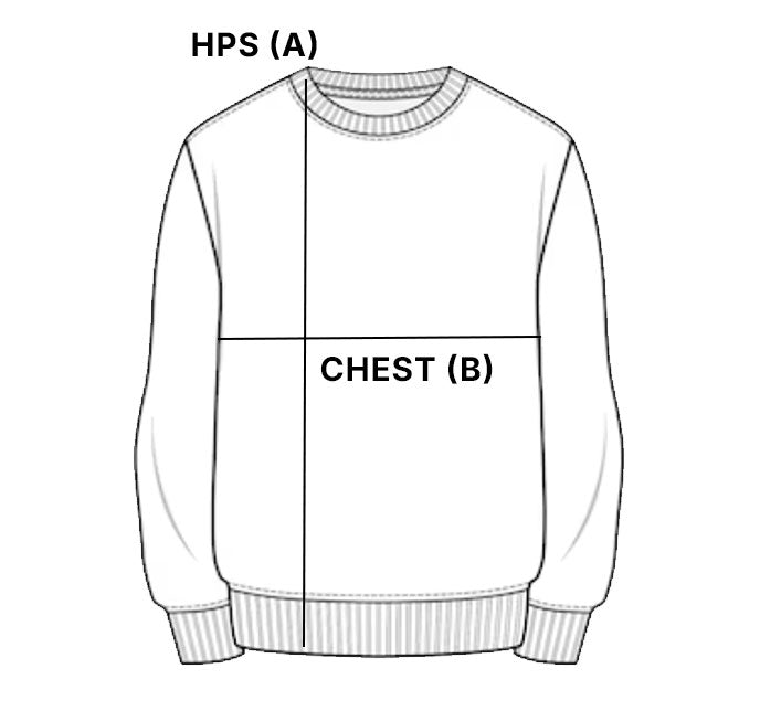 Size chart for Americana 3-End Fleece Crewneck Sweatshirt