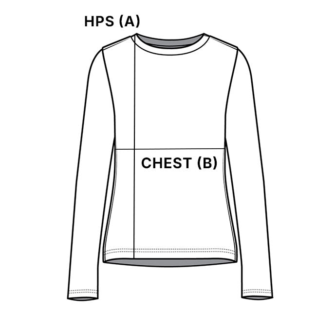 Size chart for TriTec™ Long Sleeve Scoop Neck