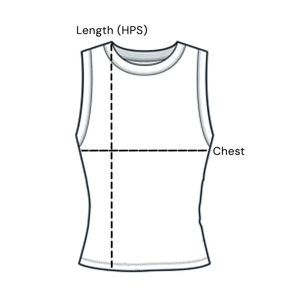 Size chart for Oxymesh™ Sleeveless Tank